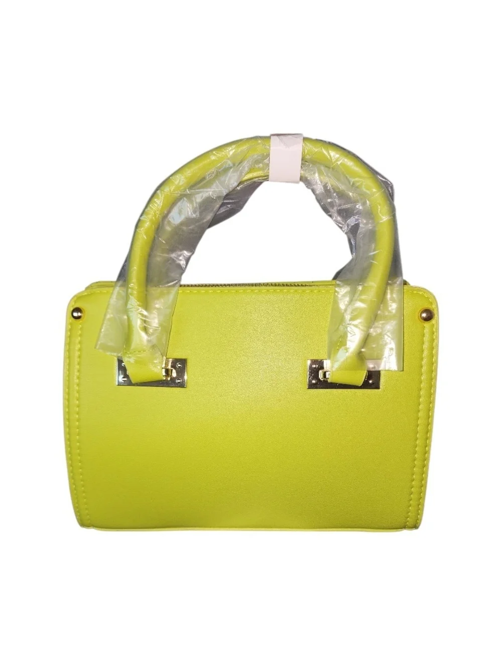 bebe Quilted Lime Green Satchel with Gold Hardware